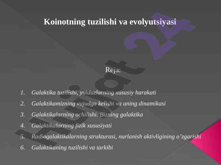 Galaktika tuzilishi va yulduzlarning xususiy harakati