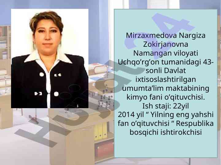 Kimyo fani o‘qituvchisi mavzu rejasi va savollar