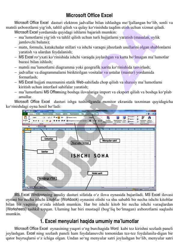 Microsoft office excel dasturida elektron jadvallar