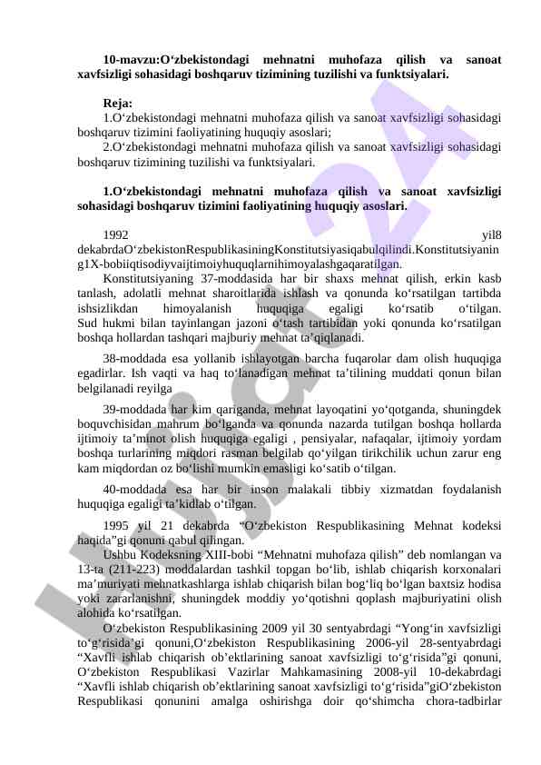 O‘zbekistondagi mehnat muhofazasi va sanoat xavfsizligi