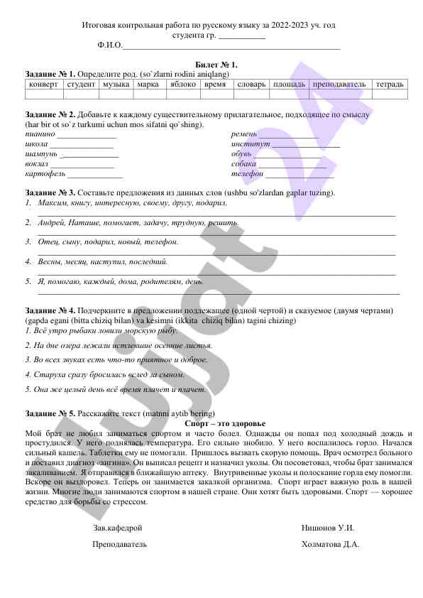 Контрольная работа по русскому языку