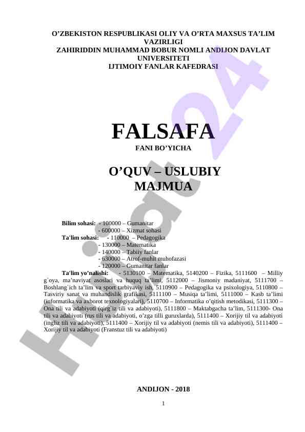 Falsafa faniga o‘quv-uslubiy majmua