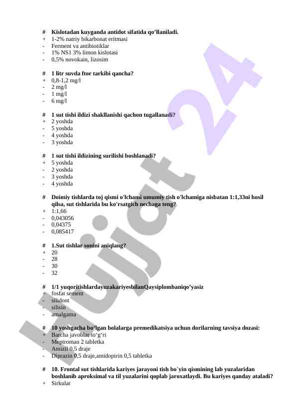 Kislotalar va tish sog'lig'i testi