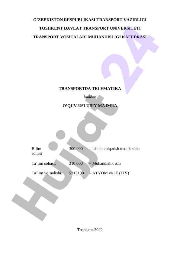 Transportda telematika fanidan o‘quv uslubiy majmua