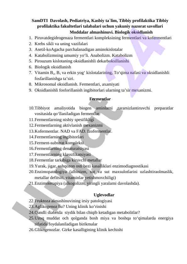 Tibbiy profilaktika va biologik oksidlanish konstruksiyalari