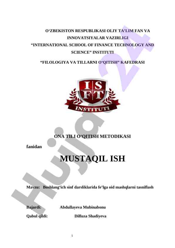: Boshlangʻich sinf darsliklarida feʼlga oid mashqlarni tasniflash  