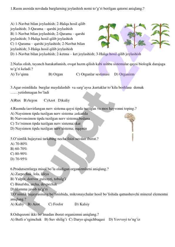 Biologiya fanidan savollar va javoblar