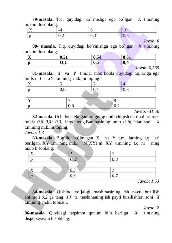 Masalalar bo'yicha ehtimollik hisoblash