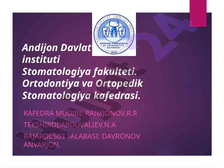 Parodont kasalliklarining tasnifi va bemorlarni tekshirish