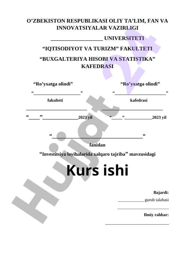 Investitsiya loyihalarida xalqaro tajriba
