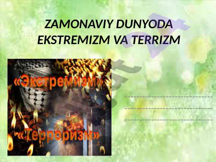 Zamonaviya dunyoda ekstremizm va terrorizm