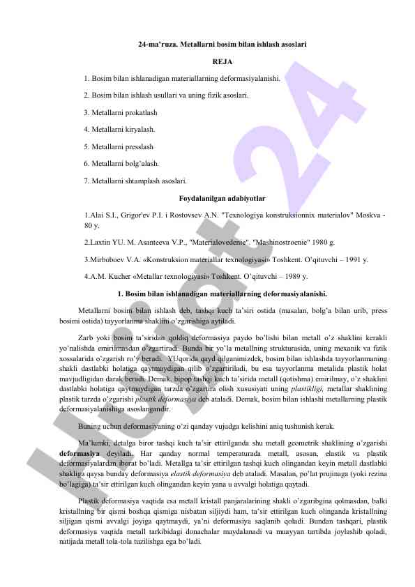 Metallarni boshim bilán ishlash asoslari
