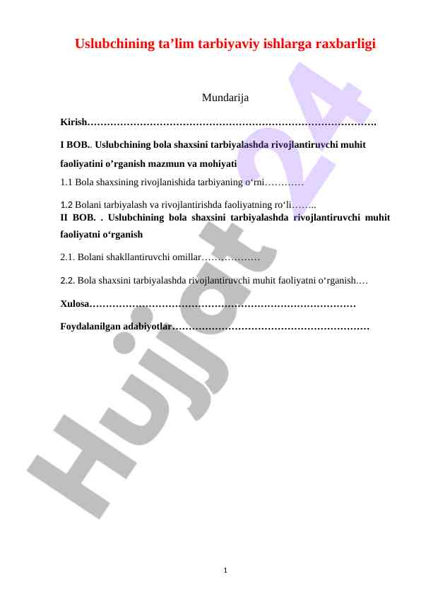 Uslubchining Ta'lim Tarbiyaviy Ishlarga Raxbarligi