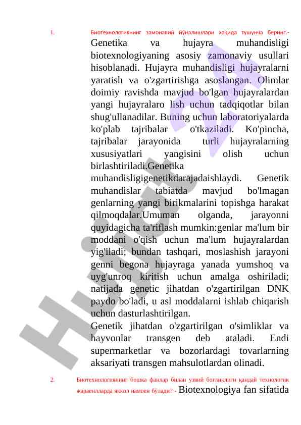 Biotexnologiya va genetika hujayra muhandisligi haqida