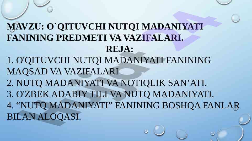 O'qituvchi nutqi madaniyati fanining mavzulari