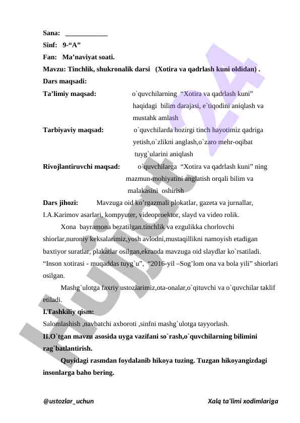 Tinchlik va shukronalik darsi mavzusi