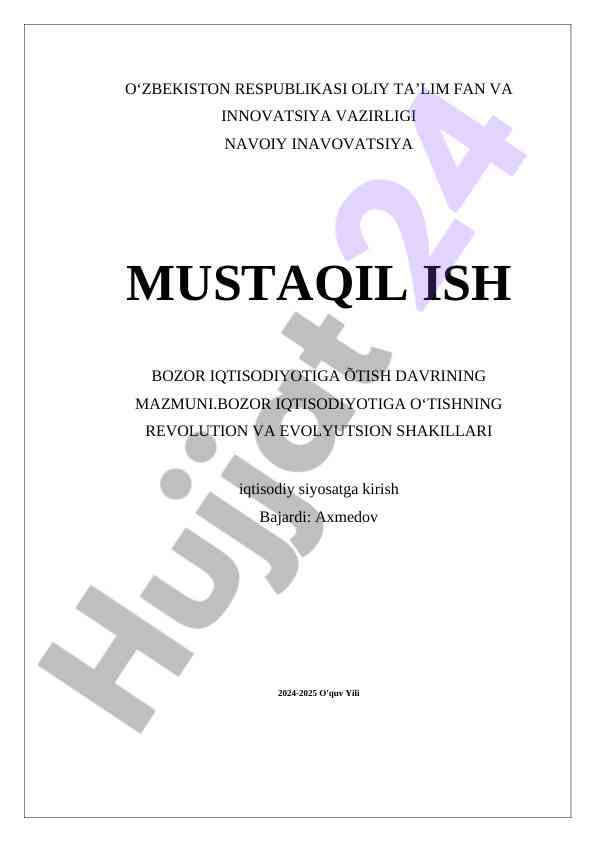 Bozor iqtisodiyotiga o‘tish davrining mazmuni