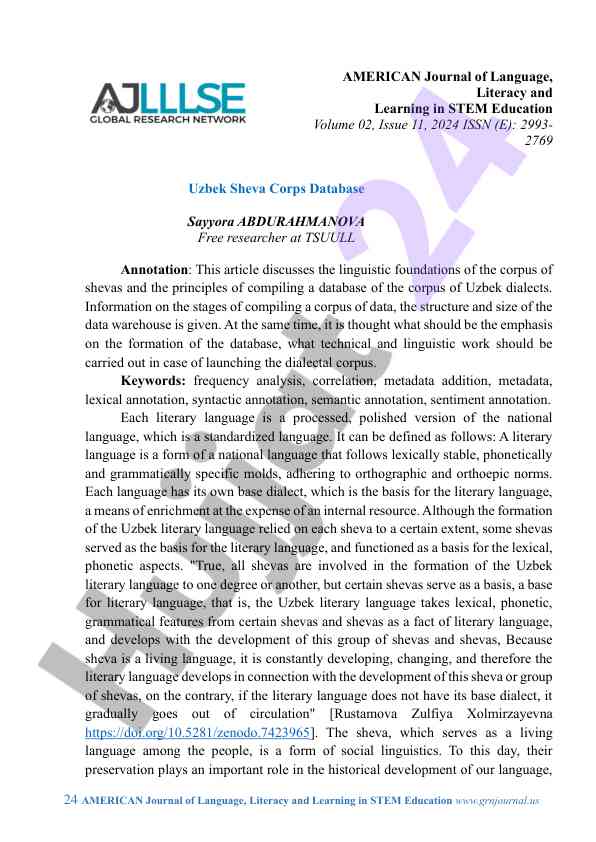 Foundation of shevas corpus database in uzbek dialects