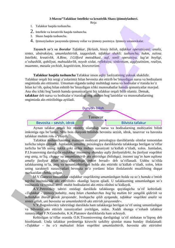 Tafakkur intellekt va kreativlik haqida tushuncha