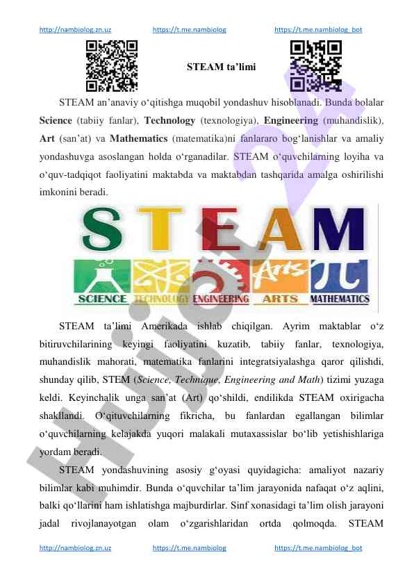 Steam ta’limining muhim ahamiyati va yondoshuvi