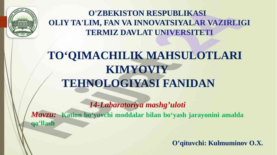 Kation bo‘yovchi moddalar bilan bo‘yash jarayoni