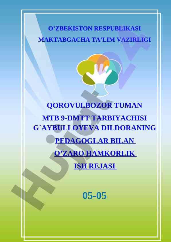 Pedagoglar bilan o‘zaro hamkorlik ish rejasi