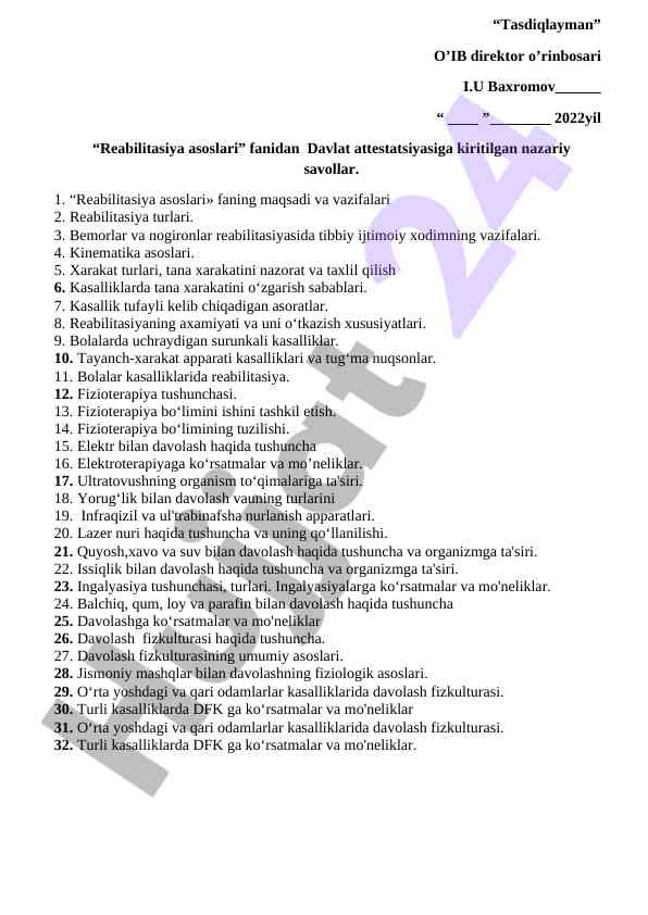 Reabilitasiya asoslari va tibbiy ijtimoiy xodimlar