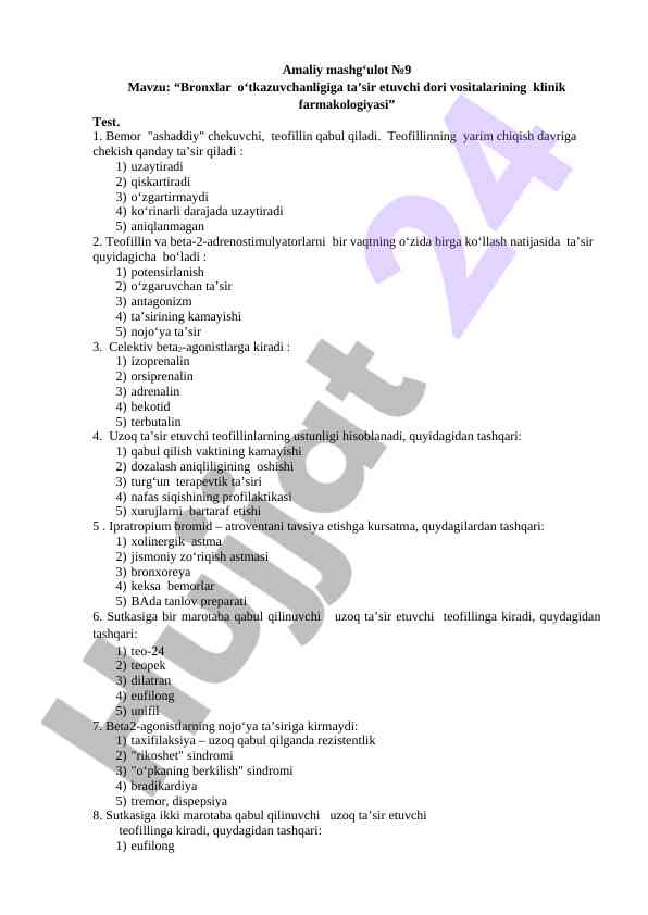Bronxlar o‘tkazuvchanligiga ta’sir etuvchi dori vositalari