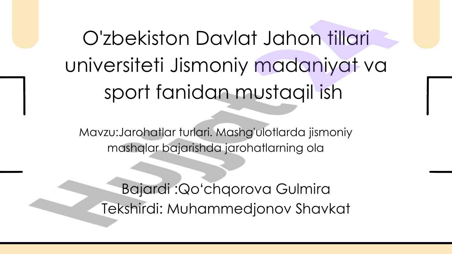Jarohatlar Turlari Va Ularning Oldini Olish