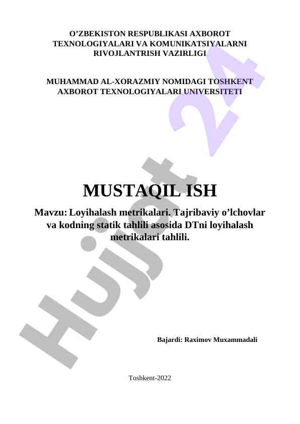 Loyihalash metrikalari asosida dasturiy ta’minot tahlili