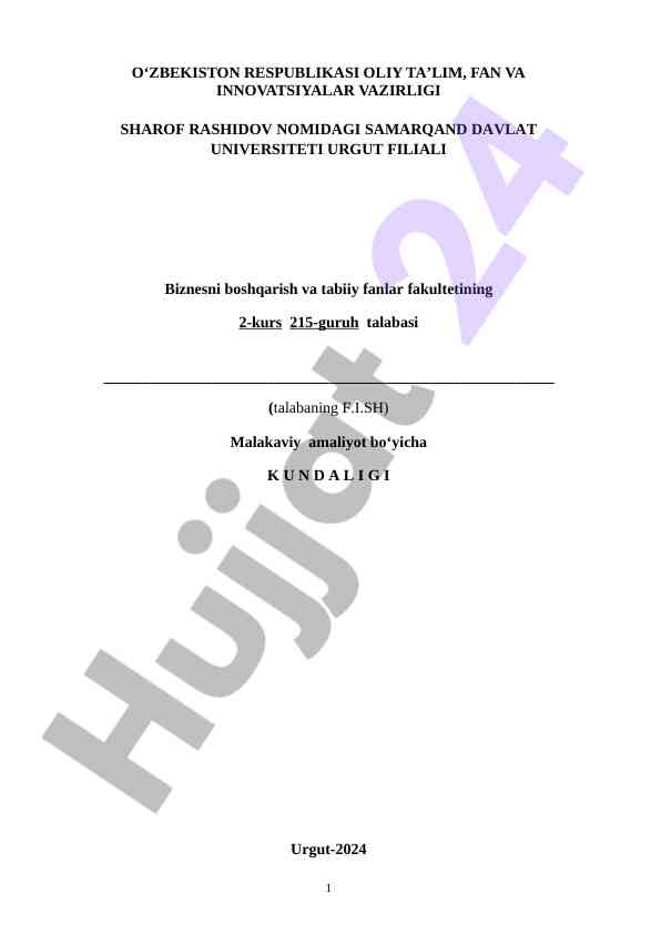 Malakaviy amaliyot to‘g‘risida ma'lumotlar
