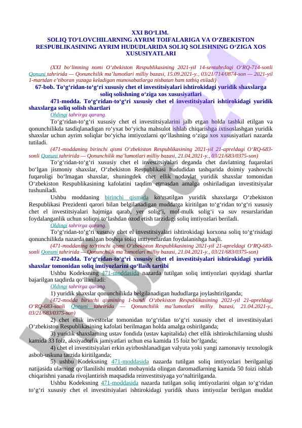 Soliq to‘lovchilarning ayrim toifalariga xususiyatlar