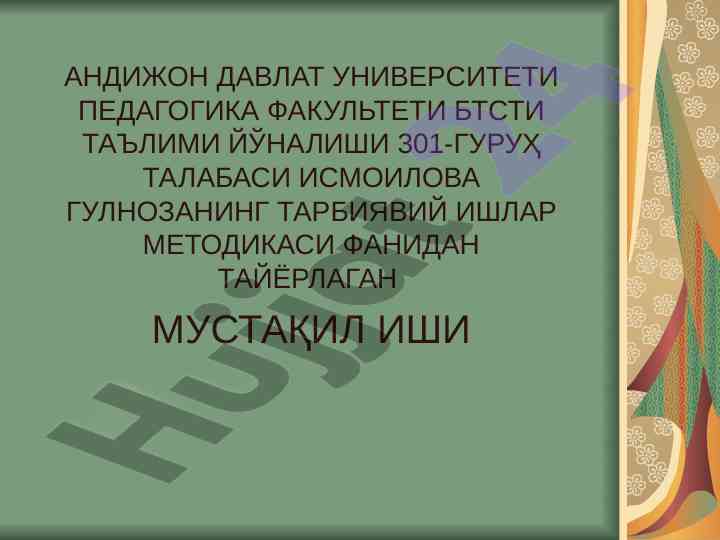 Tarbiyaviy ishlarning tashkil etish metodikasi