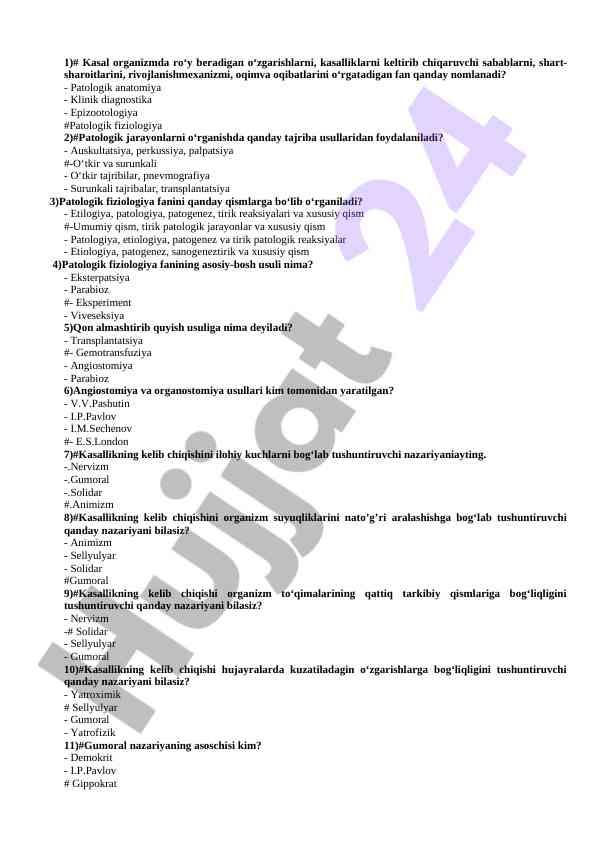 Patologik fiziologiya faniga doir savollar