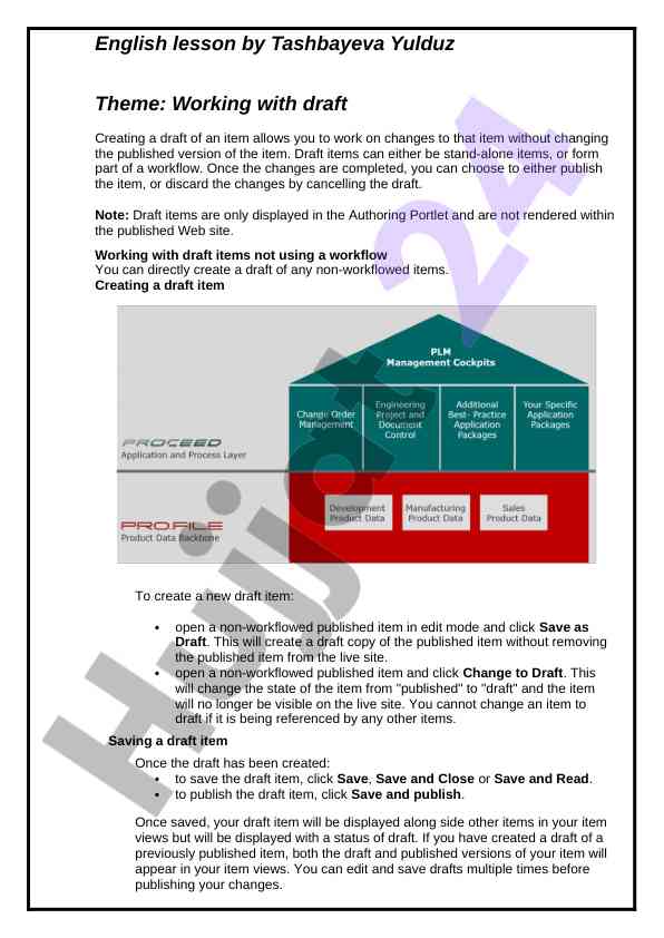 Creating and managing draft items in english lessons