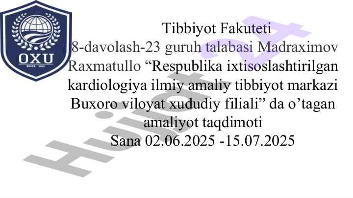 Amaliyot tajribalari: kardiologiya markazi taqdimoti