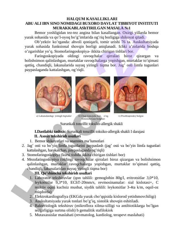 Halqim kasalliklari bo'yicha tahlil