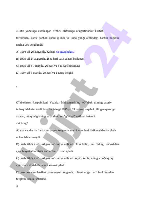 O‘zbek tilidagi imlo qoidalari bo‘yicha test