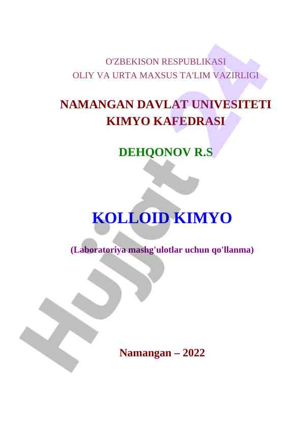 Kolloid kimyo laboratoriya mashg‘ulotlari qo‘llanmasi