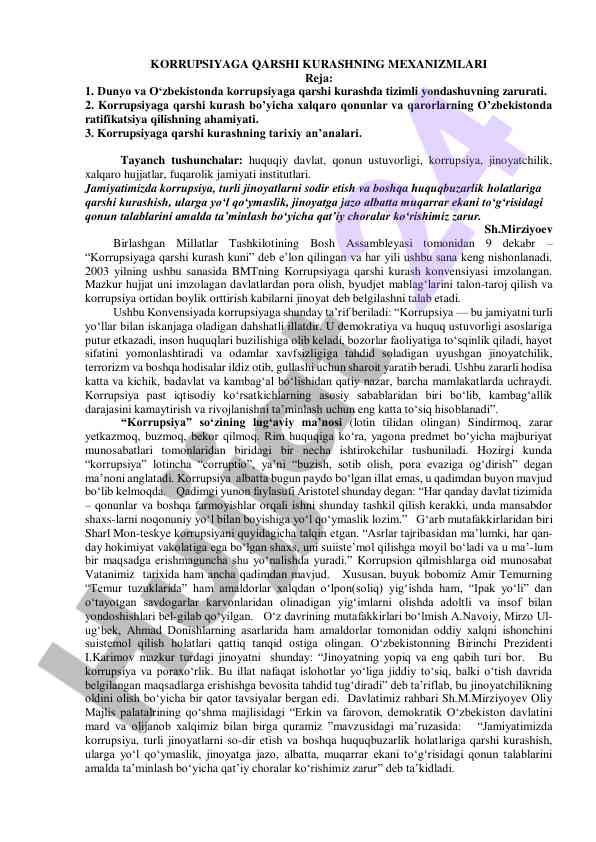 Korrupsiyaga qarshi kurashning mexanizmlari