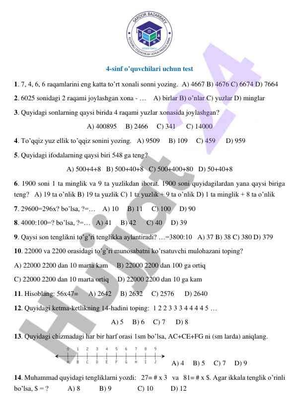 4-sinf o'quvchilari uchun test