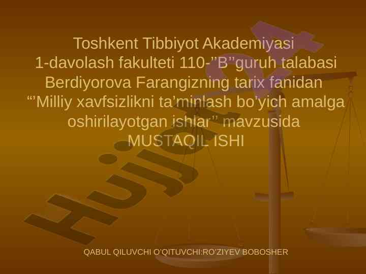 Milliy xavfsizlikni ta'minlash bo'yich amalga oshirayotgan ishlar
