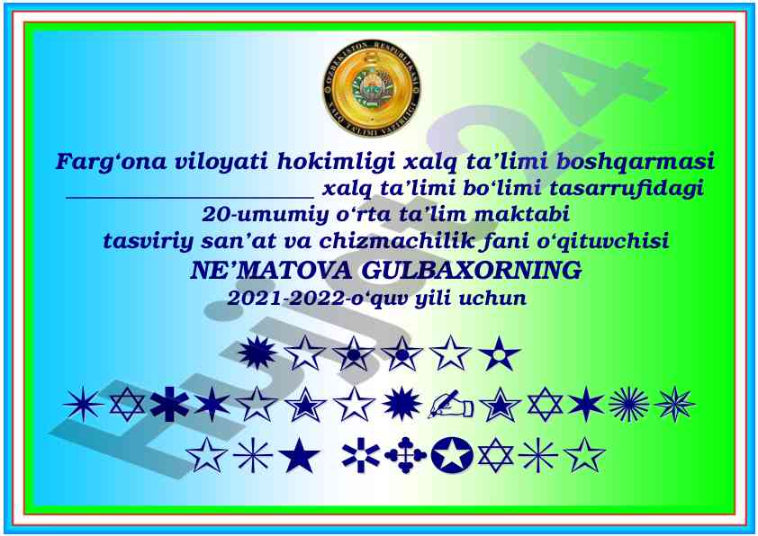 Tasviriy san'at fani uchun yillik taqvim-reja