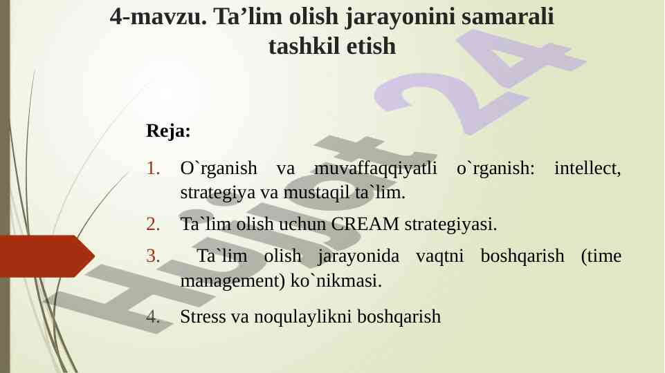 Ta’lim olish jarayonini samarali tashkil etish