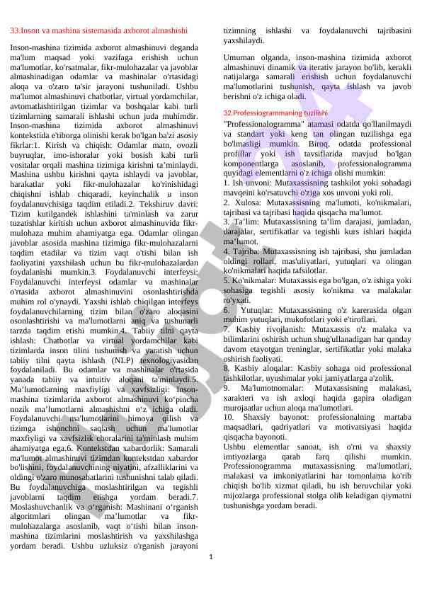 Inson-mashina tizimida axborot almashish jarayoni