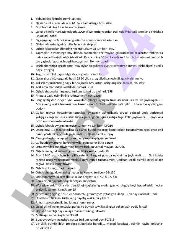 O‘simliklarning vitaminlar va foydali xususiyatlari