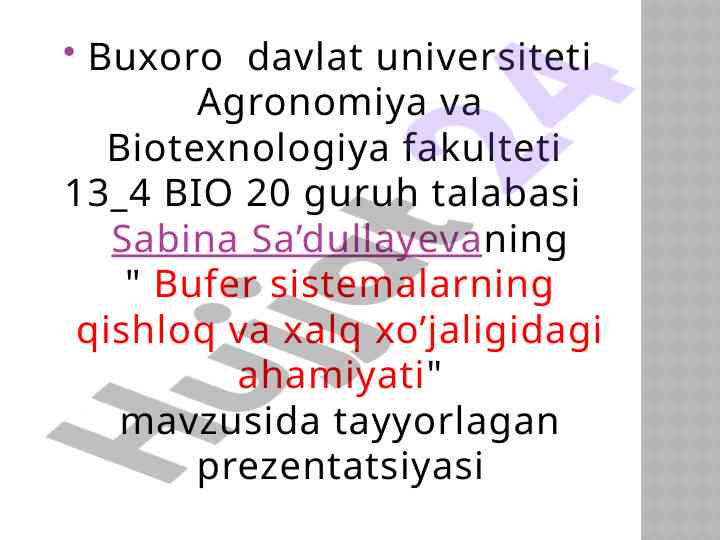 Bufer sistemalarning qishloq va xalq xo'jaligidagi ahamiyati