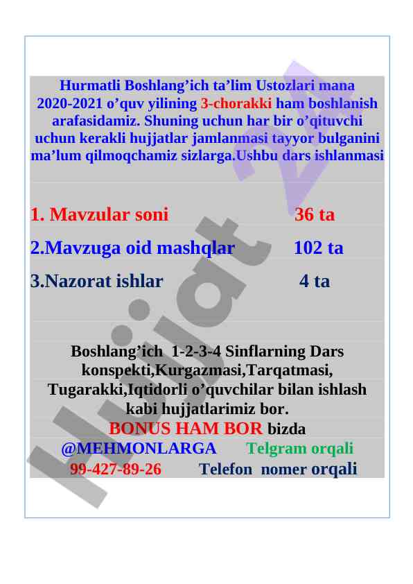 Ona tili she’ri tovush va harf o’rganish mashqlari