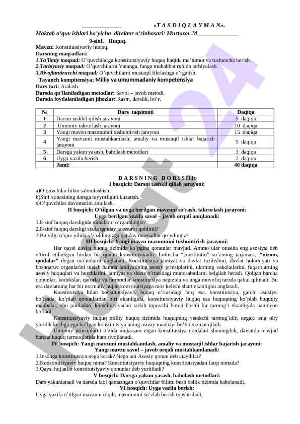 Konstitutsiyaviy huquq dars ishlanmasi