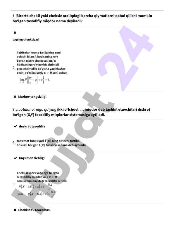 Taqsimot funksiyalari bilan ehtimollik testi